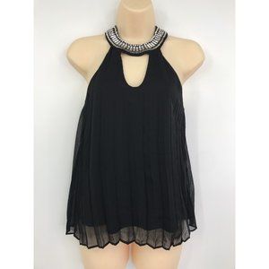 Miss Chievous Jeweled Beaded Collar Sleeveless Blouse Black XS NEW